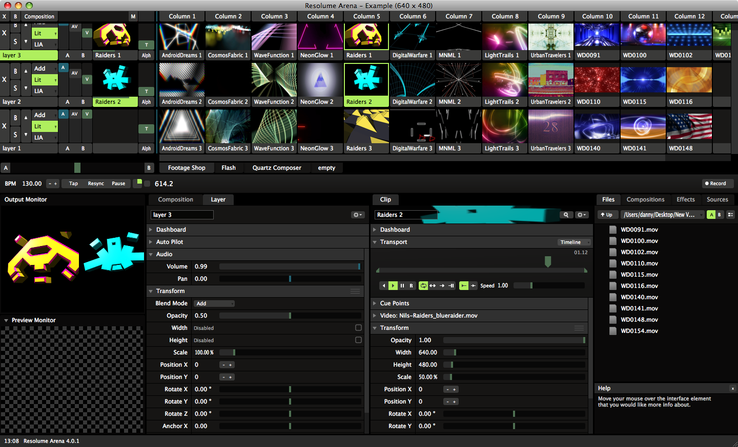Shows the new clip added and overlapping one of the original clips (scroll down to output monitor). Now in order to have the slice that was showing the clip on the right in its entirety I have to resize and reposition the new clip to be in the same place as the old one.