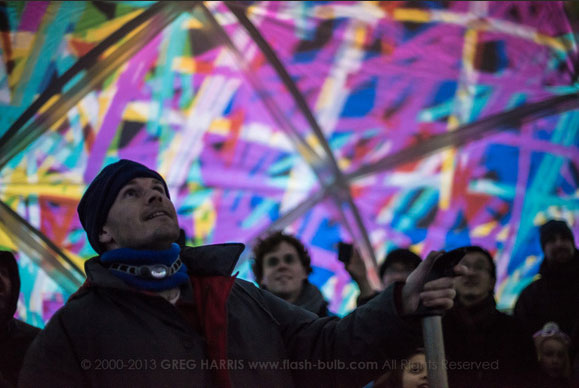 Inside, controlling visuals with a giant joystick