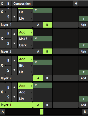 Here I have Layers 1 &amp; 2 assigned to A and Layers 3 &amp; 4 to B