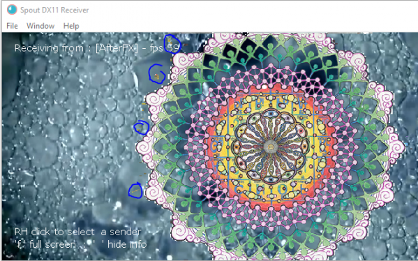 Spout output of mandala but with the video outside the mandala and pixel errors