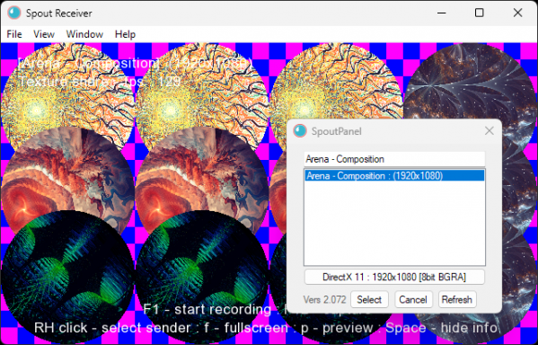260212 spxlSpoutOut 04 - Spout Receiver, Resolume texture sharing enabled (available), spxlSpoutOut effect active (not available), Wire editor closed.png